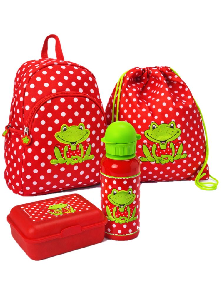 Kinder Rucksack Set 4-teilig Die Spiegelburg Fröhliche Tupfen FROSCH für Kinder ab 2 Jahren