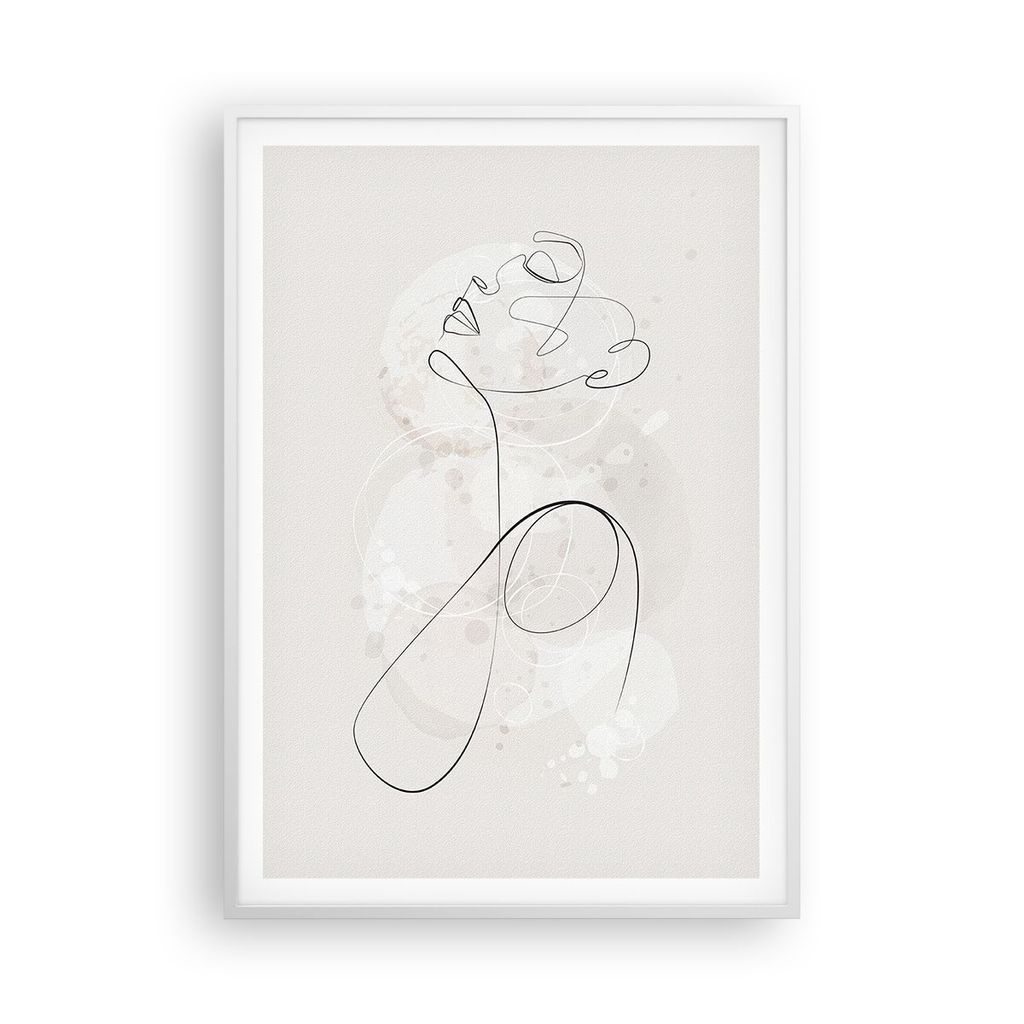 Gerahmtes Poster - Weißer Rahmen - Frau eins Linie - 70x100 cm - Wand Bild - Wanddeko - Wandbilder - Kunstposter - Wandposter - Bilderrahmen - Bil...