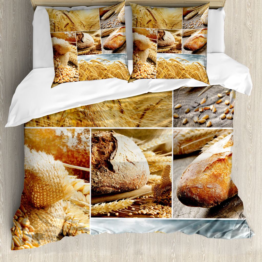 ABAKUHAUS Ernte Bettbezug, Brot Weizen, Milbensicher Allergiker geeignet mit Kissenbezügen, 200 cm x 200 cm - 80 x 80 cm, Erde Gelb Braun