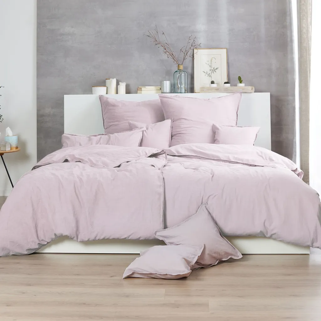 Linge de Lit Coton Stone Washed avec Fermeture Éclair Rose 135x200cm - 6