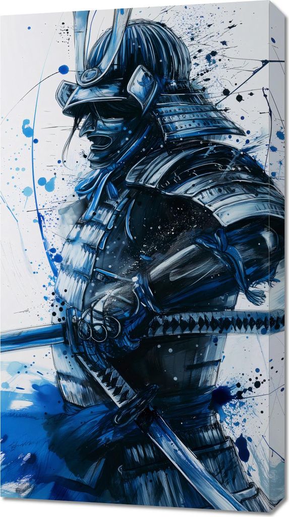 Bild 50x90cm Samurai in Blau