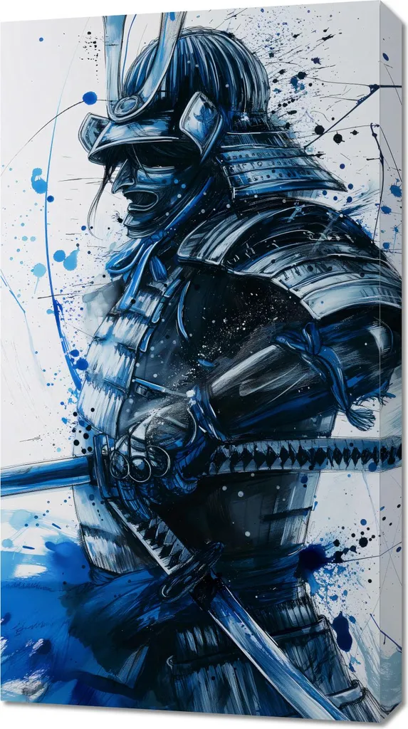 Quadro 50x90 cm Samurai in blu