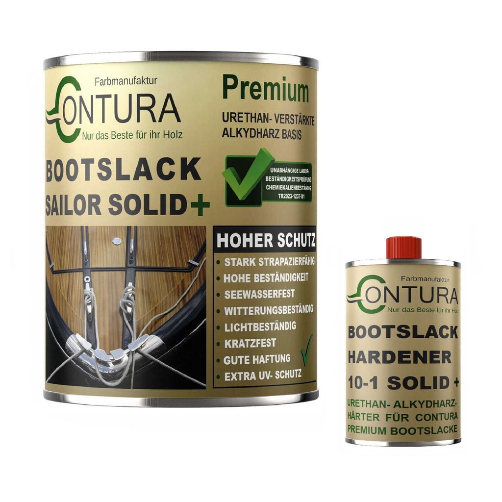 Contura 2K Bootslack + Härter Yacht Lack GFK Thekenlack Holzlack Boot Klarlack - 1.1 Liter (1 Liter + 100ml.) / Seidenmatt