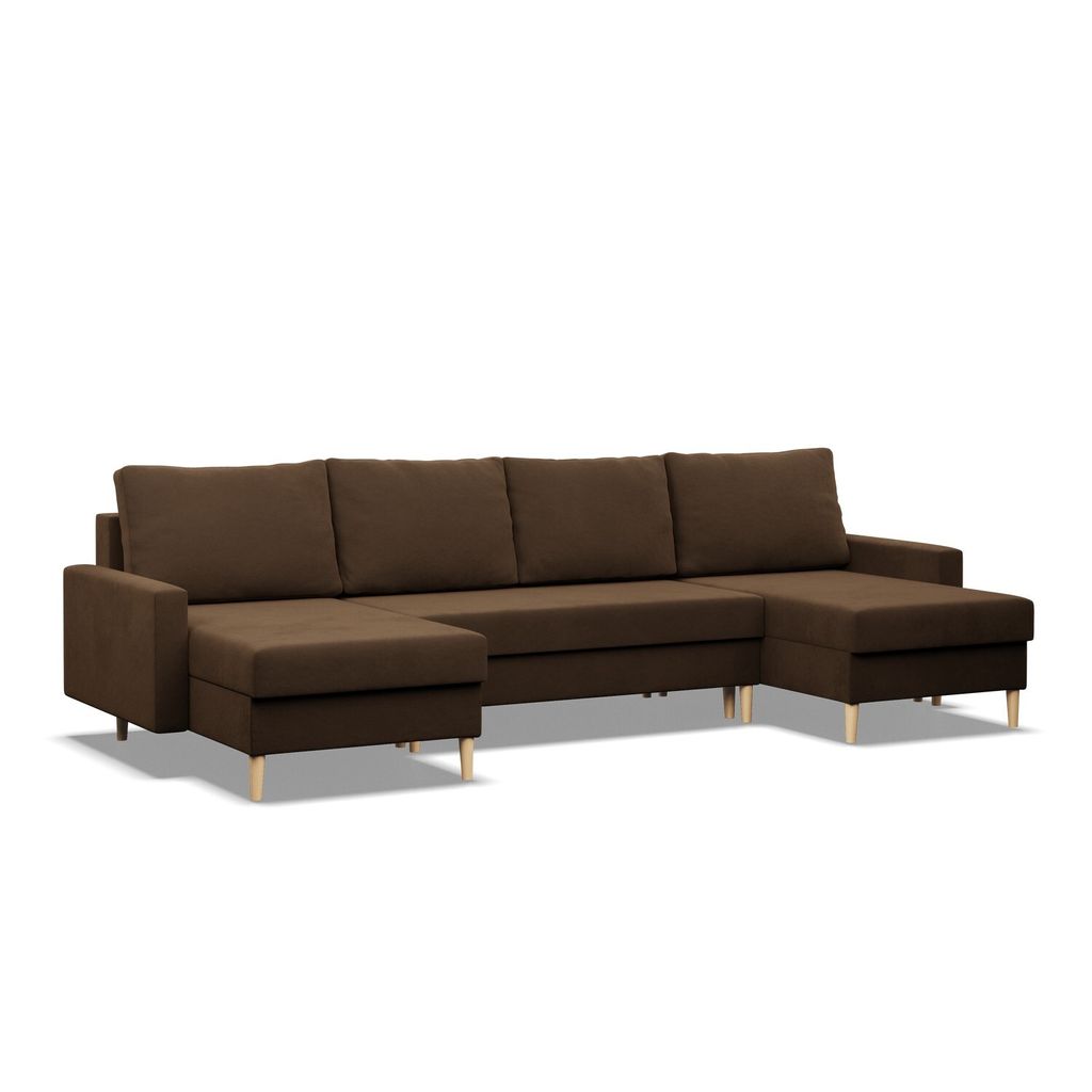 Ecksofa mit Schlaffunktion, Wendekissen, Sofa U-form BLANK Braun, 294x140cm
