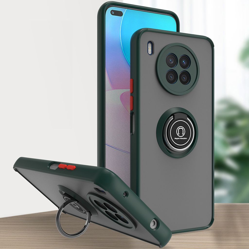 Huawei Nova 8i Hülle, Ring Halter Ständer Matte Transluzent TPU Rahmen Stoßfest Schutzhülle für Huawei Nova 8i dunkelgrün