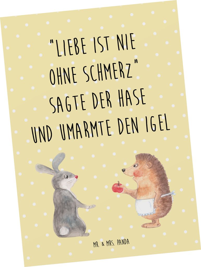 Mr. & Mrs. Panda Postkarte Hase Igel - Gelb Pastell - Produktbild 
