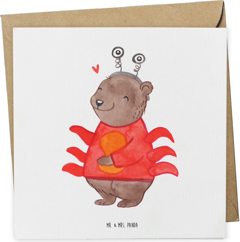 Mr. & Mrs. Panda Grußkarte Krebs Astrologie - Weiß - Geschenk, faltkarte, anlasskarte, Sternzeichen, Tierkreiszeichen, Klappkarte, Geburtstagsges...
