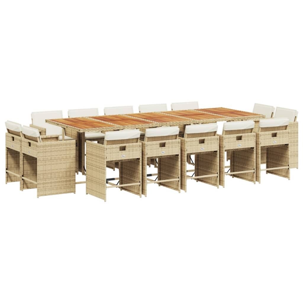 vidaXL 15-tlg. Garten-Essgruppe mit Kissen Beige Poly Rattan