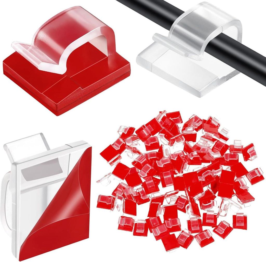 50 Stück Kabelmanagement Schreibtisch, Kabelhalterung Selbstklebend, Kabelclips, Weiß