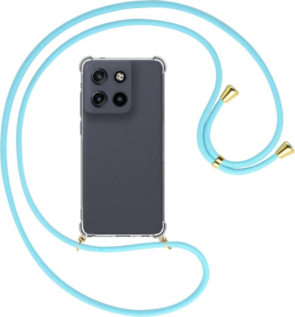 Handykette Backcover-Schutzhülle mit Band (Metall goldfarben) für Motorola Moto G Stylus 5G (2025) - himmelblau