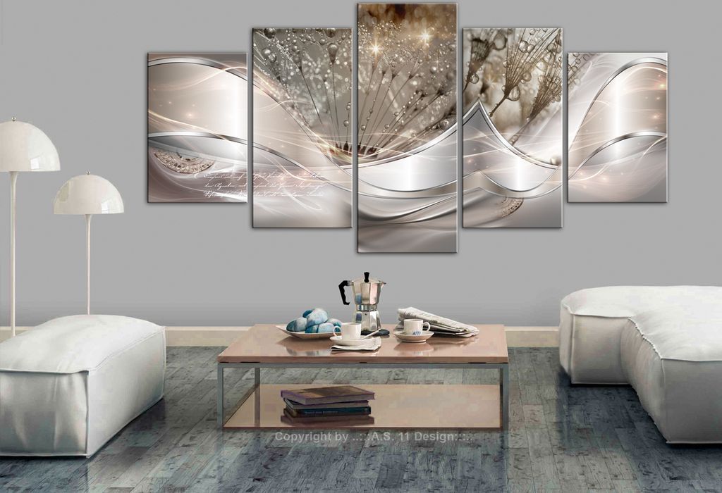 Akustikbild Abstrakt Blumen 200x100 cm Bilder Akustikschaum Hochleistungsschallabsorber Schallschutz Leinwand 5 tlg Wandbild Raumakustik Schalldäm...