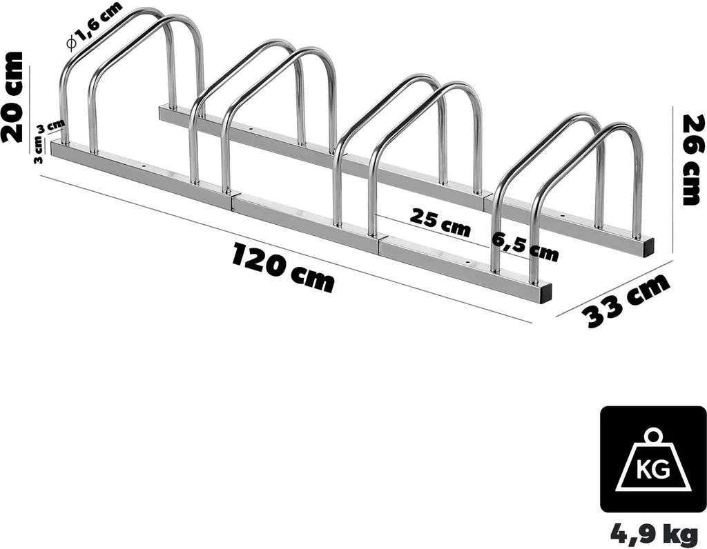 Râtelier pour 4 vélos extérieur en acier argenté stable et durable - 3