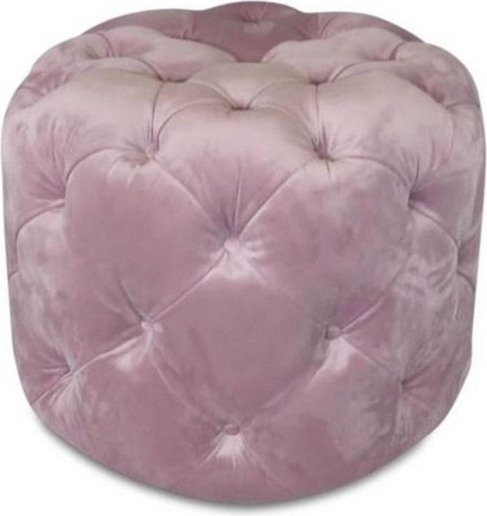 Casa Padrino Luxus Chesterfield Samt Hocker Rosa Ø 53 x H. 41 cm - Runder Sitzhocker - Chesterfield Möbel