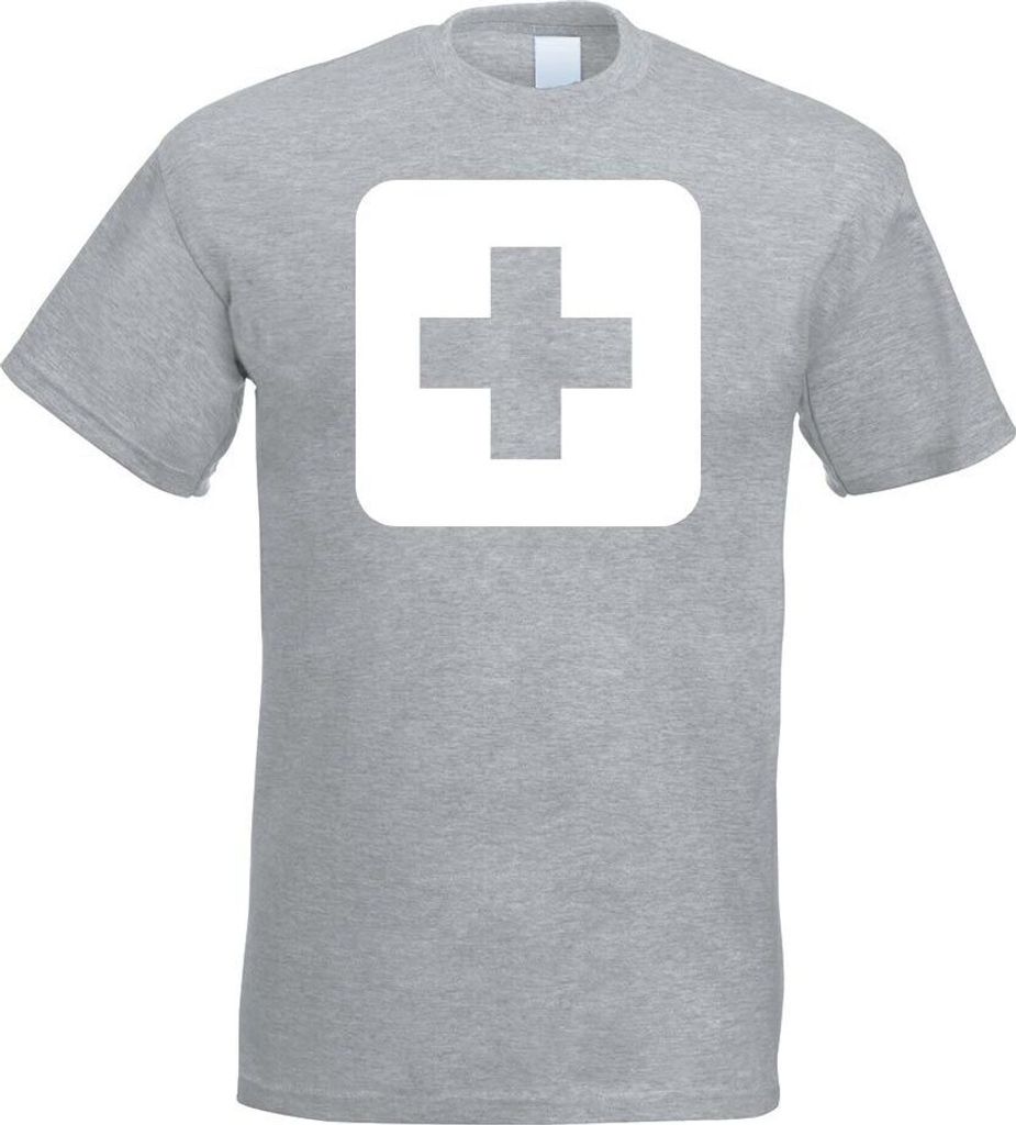 Kiwistar - T-Shirt - Graumeliert - Erste Hilfe Stelle Piktogramme Herren Funshirt Bedruckt Design Sprüche Spruch Motive - mit Motiv Bedruckt - Fun...