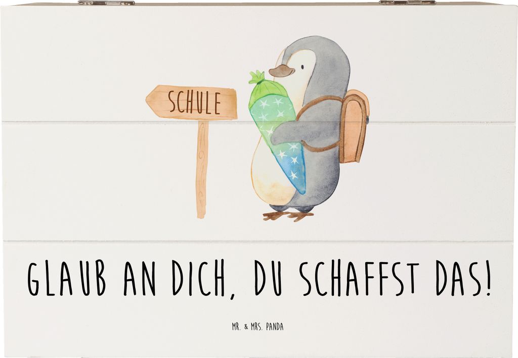 Mr. & Mrs. Panda Box Schulanfang Glaube 22 x 15 cm - Weiß - Geschenk, schatztruhe, Kiste, ermutigend, Schulstarter, Holzkiste, du schaffst das, Ve...