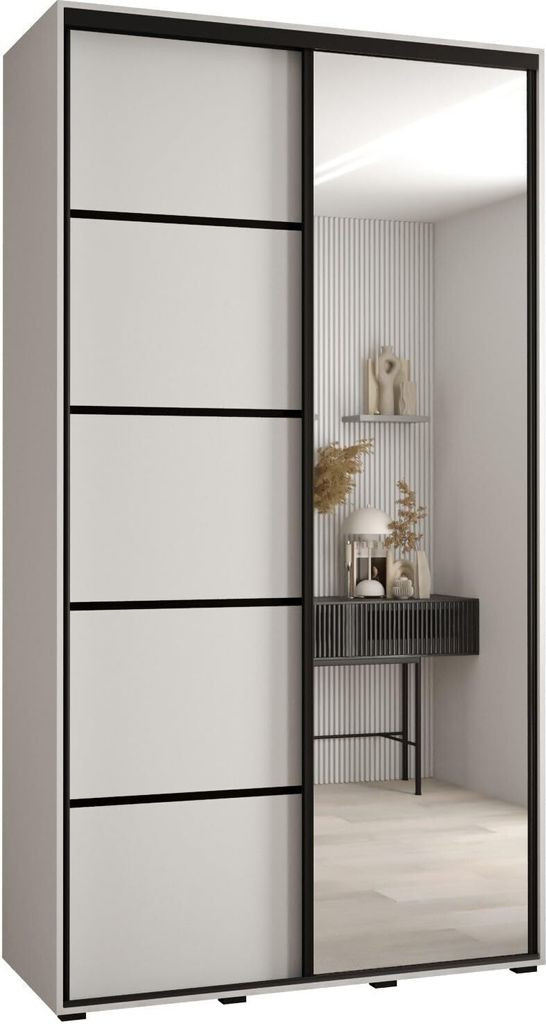 MEBLE KRYSPOL Cannes 5 Schrank mit 2 Schiebetüren - 205,2x140x45 cm - Weiß Weiß Schwarz