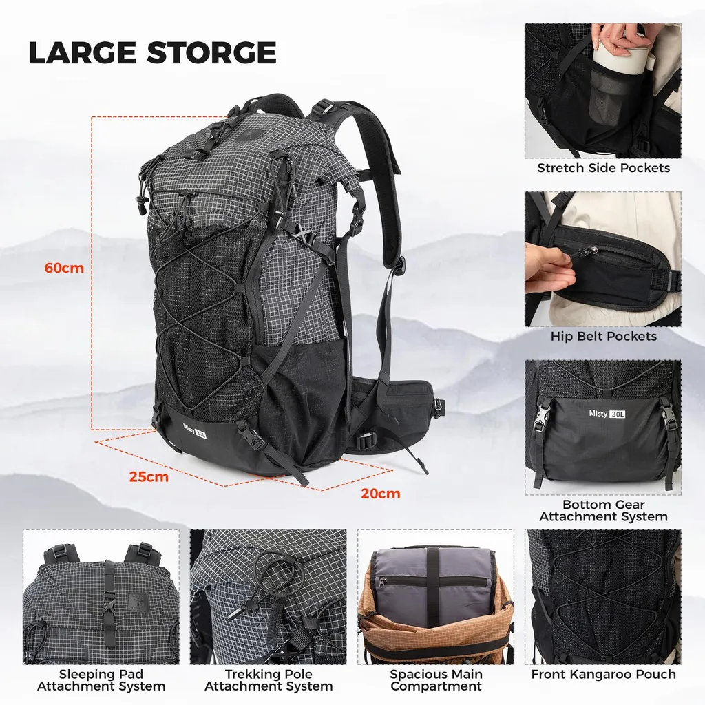 Sac à dos de trekking léger 35L Qunature - Équipement extérieur Kaki - 5
