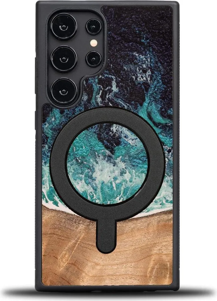 Custodia in legno per Galaxy S25 Ultra, Bewood Unique Dream Island per MagSafe, blu-marrone