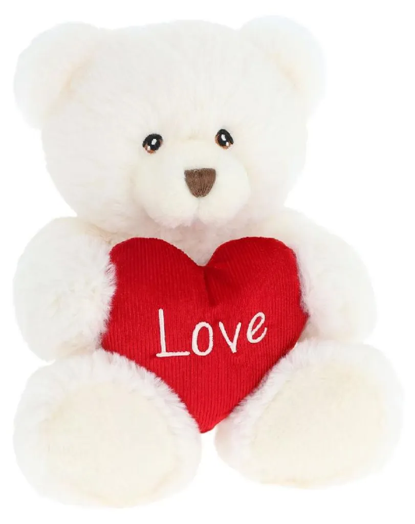 Peluche ours durable 25cm en matières recyclées crème cœur Keel Toys