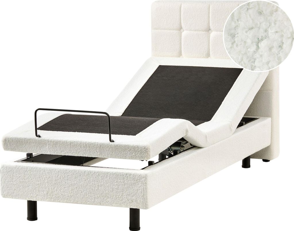 BELIANI Plattform Bett Cremeweiß Bouclé 80 x 200 cm Elektrisch Praktisch mit Fernbedienung Verstellbar Bequeme Sitzstellung Schlafzimmer Kinderzi...