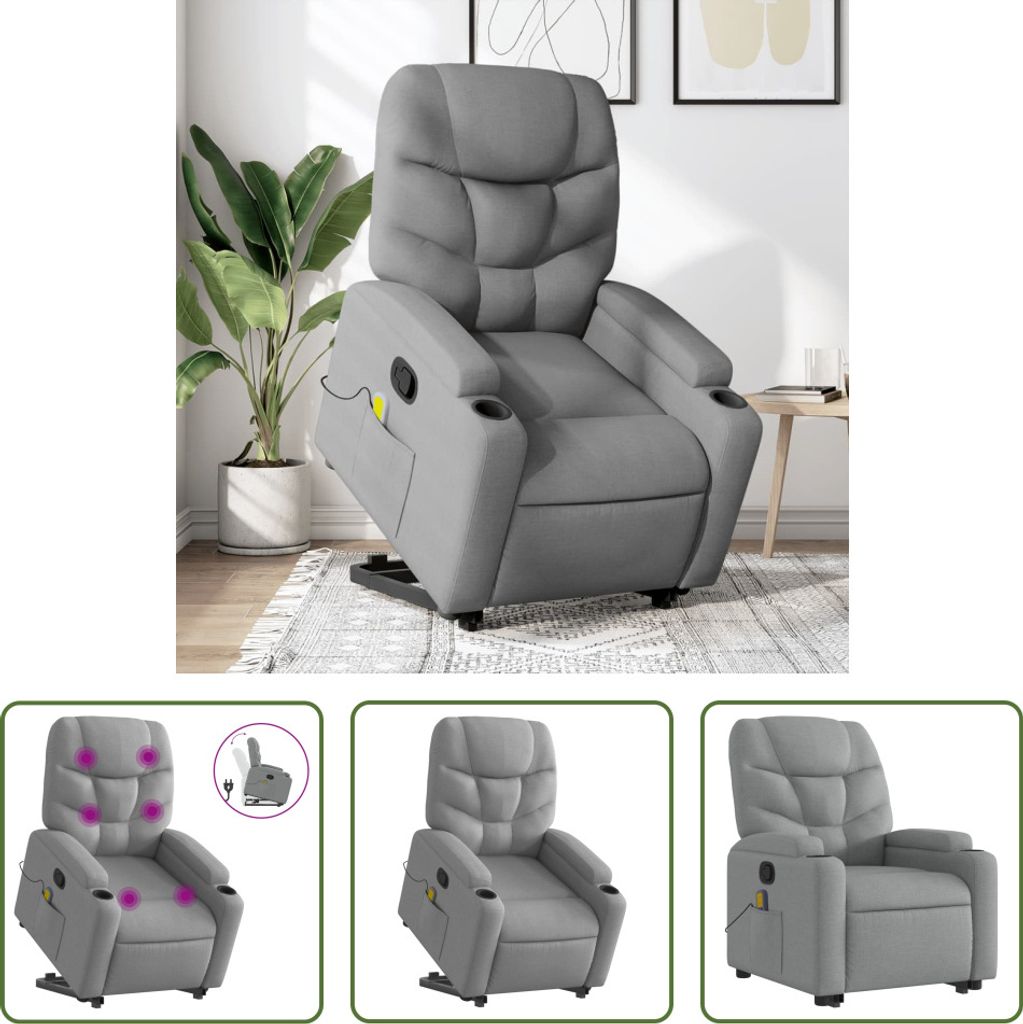 The Living Store Massagesessel mit Aufstehhilfe Hellgrau Stoff