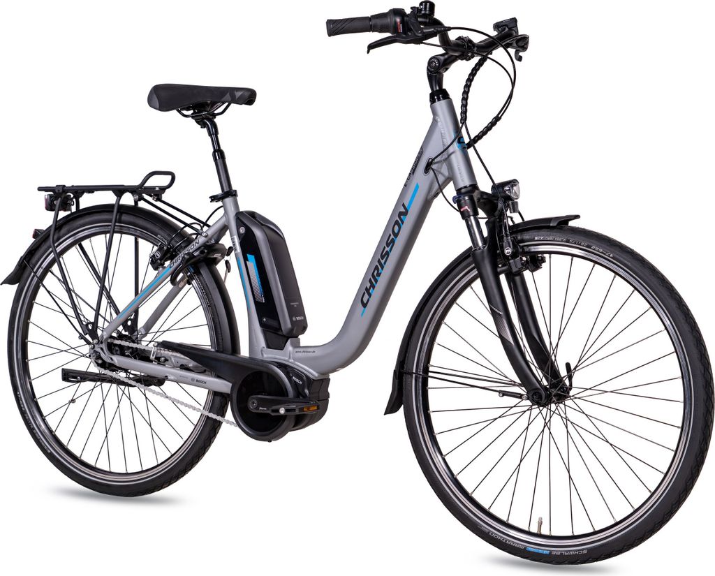 28 Zoll E-Citybike Damenrad CHRISSON E-CASSIOPEA 7 Gang Shimano Nexus grau matt BOSCH Active Line Powerpack 400