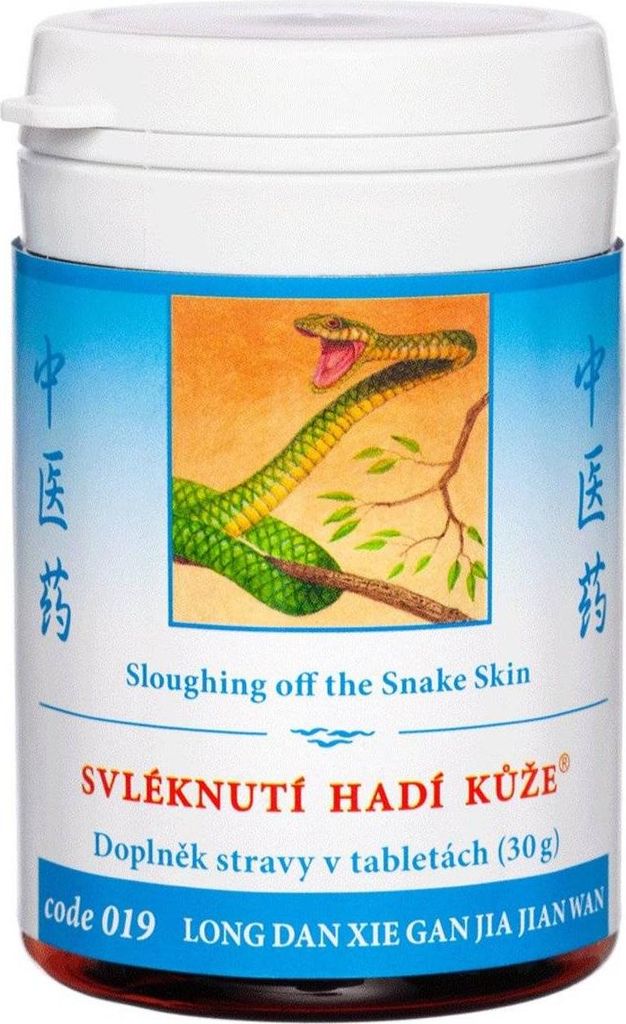 A product container with a label showing a snake illustration and product details.