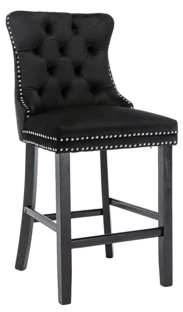 Tabouret de bar velours noir et bois massif - Assise confort Premium
