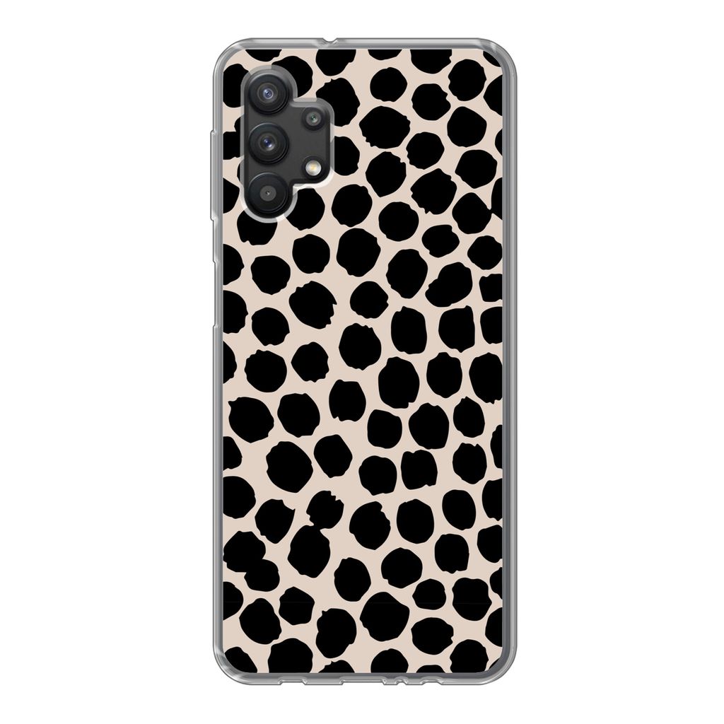 MuchoWow Handyhülle Schutzhülle Hülle für Samsung Galaxy A32 5G Polka dots - Schwarz - Beige Silikon Softcase Handy Hülle - Softcase