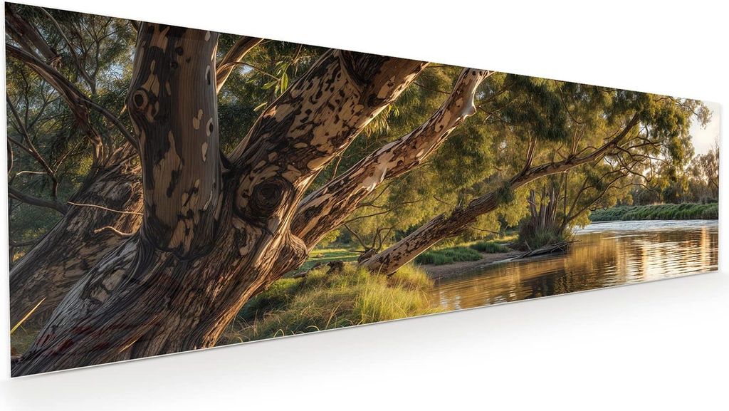 Glasbild 120x40cm in XXL für Wohnzimmer, Schlafzimmer Motiv Baum am Flussufer