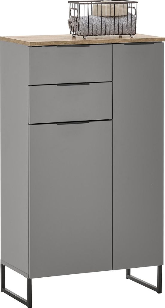 Badkommode >Denver< 2 Türen/Schübe, grau matt / evoke eiche - 60x106x32 (BxHxT)