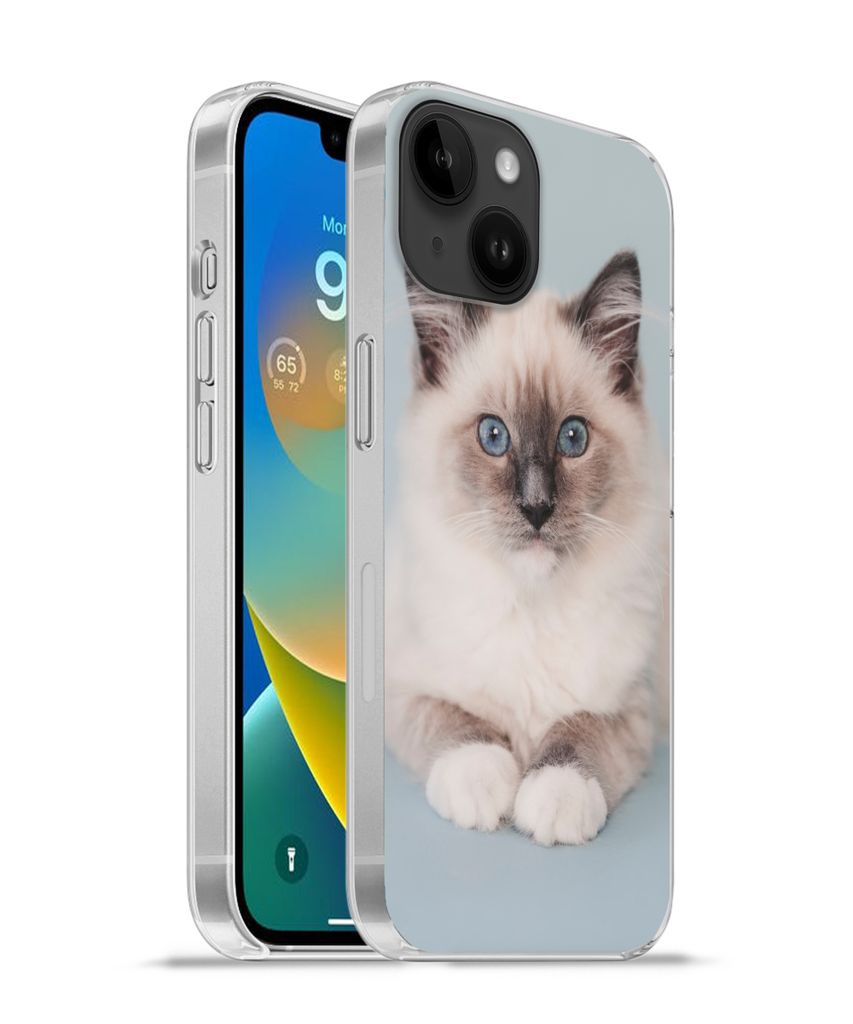 MuchoWow Handyhülle Schutzhülle Hülle für Apple iPhone 14 - Softcase Katze - Ragdoll Katze - Blau - Mädchen - Kinder - Jungen - Kind Silikon...