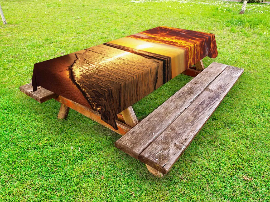 ABAKUHAUS Tovaglia Rettangolare 145x305 Spiaggia e Onde Arancio