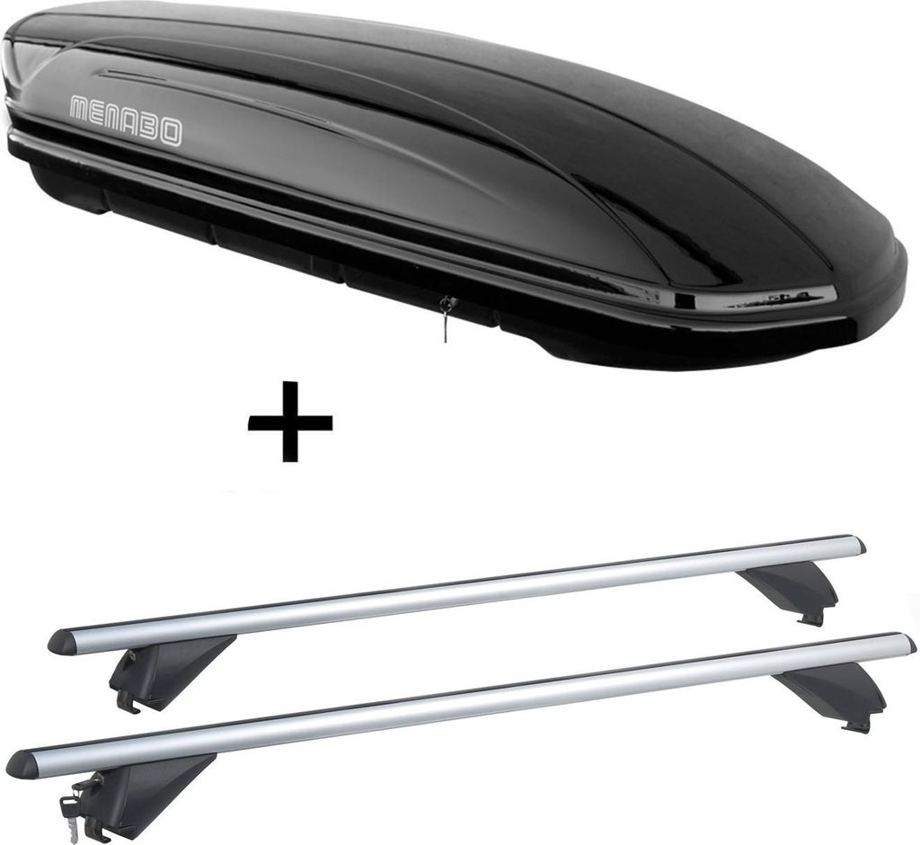 Dachbox MAA 400 Liter schwarz + Alu Dachträger RB003 kompatibel mit für Volvo XC60 (5Türer) 2008-2017