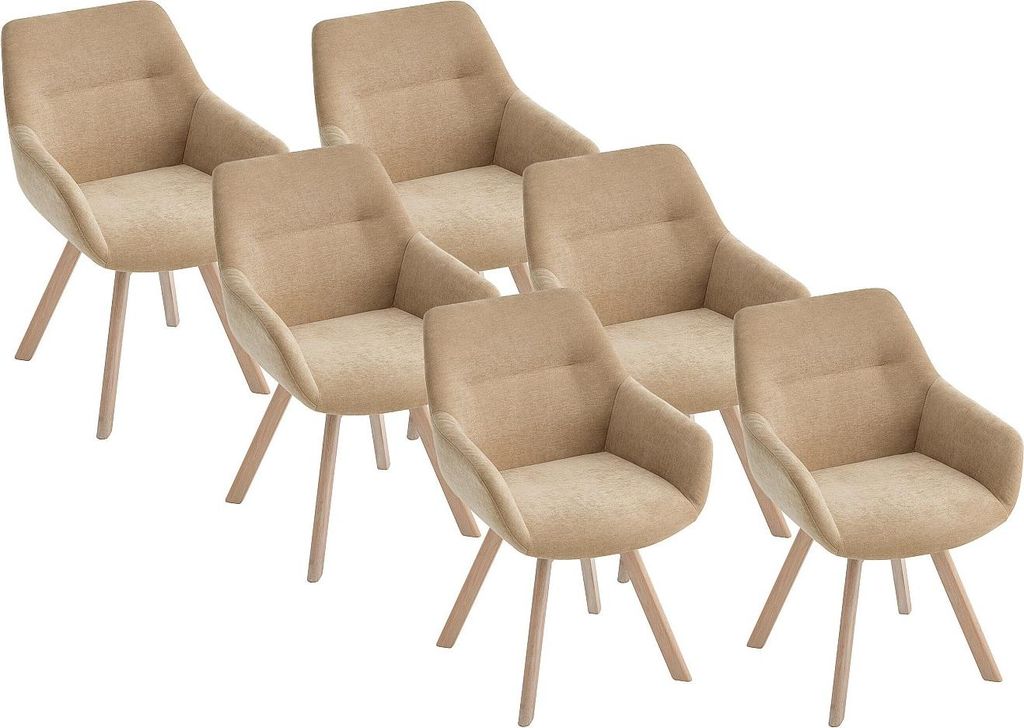 6er Set Drehstühle mit Armlehnen aus Stoff und Eschenholz - Beige - VELBURY