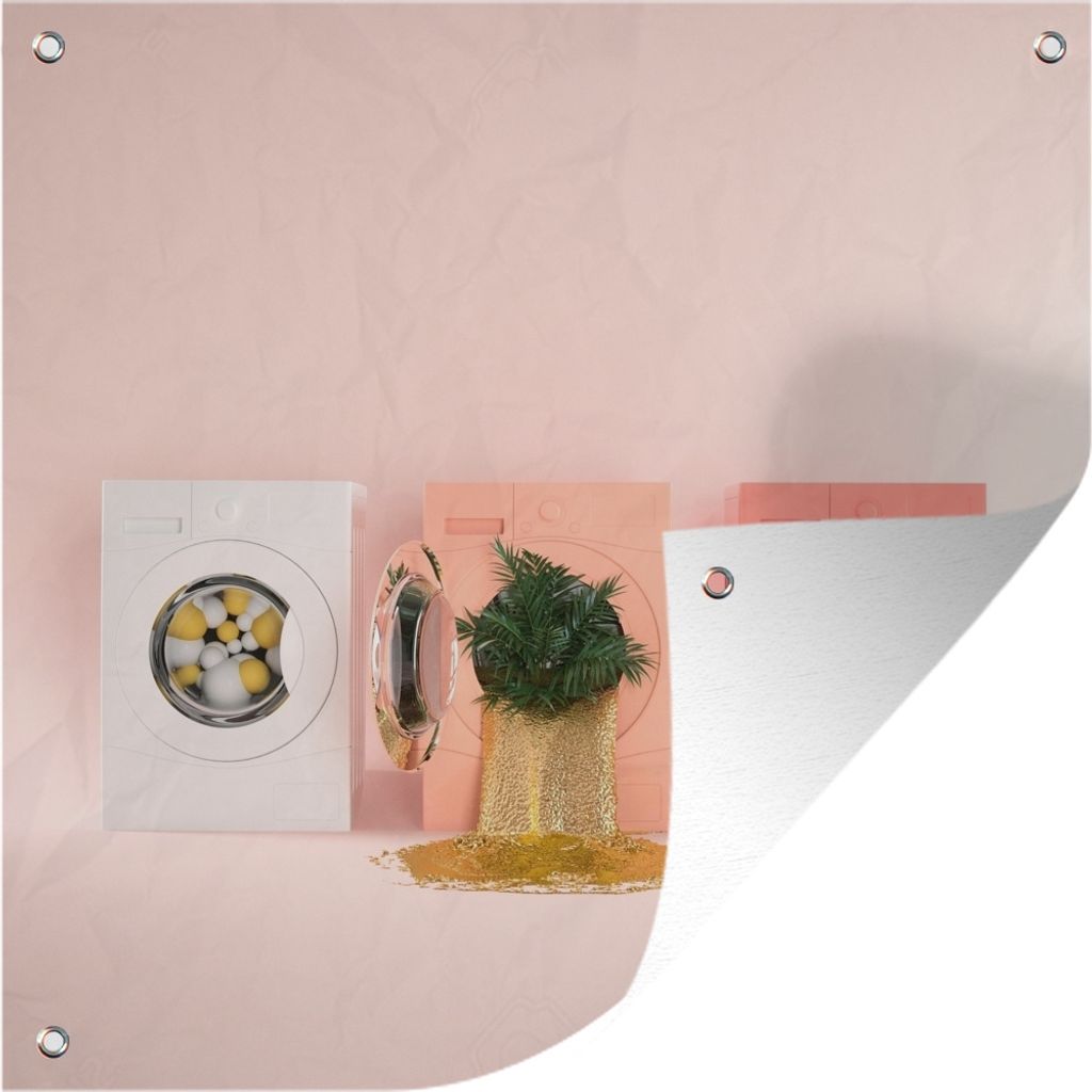 MuchoWow 100x100 cm Outdoor-Poster Gartendeko Sichtschutz Garten Poster für den Garten Minimalistische Kunst von drei Waschmaschinen