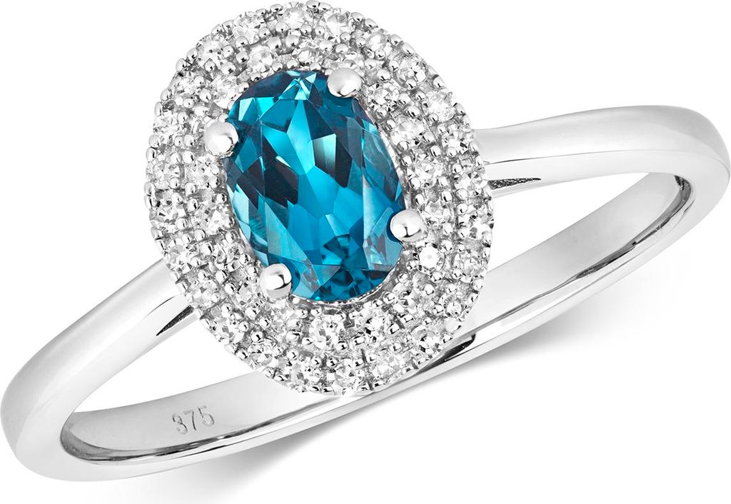 Exklusiver 9 Karat (375) Weißgold Cluster Diamant Solitärring Brillant-Schliff 0.14 Karat mit London - Blautopas, 49 (15.6); TRS10926RSJ