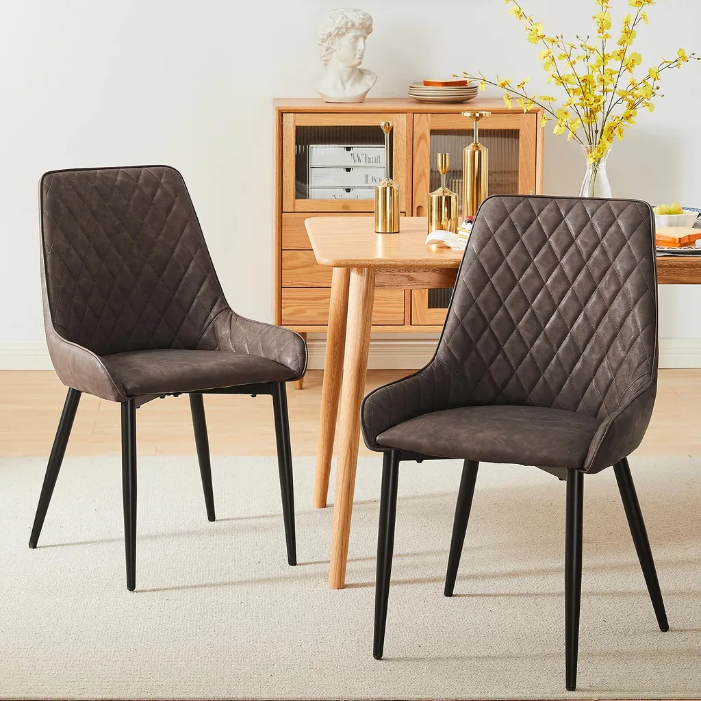 Chaises de salle à manger en similicuir vintage marron et pieds robustes