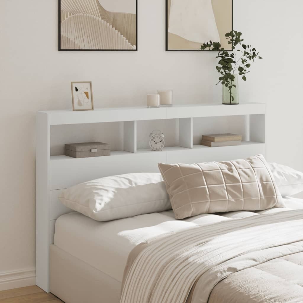 "2026 Promotion" LED-Kopfteil mit Ablagen Weiß 160x17x102 cm - Bettkopfteil CC30086