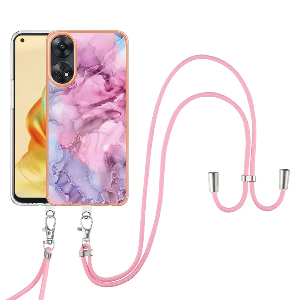 Custodia con cinturino per Oppo Reno8 T, bumper in TPU a fantasia, custodia protettiva con cinturino regolabile Rosa
