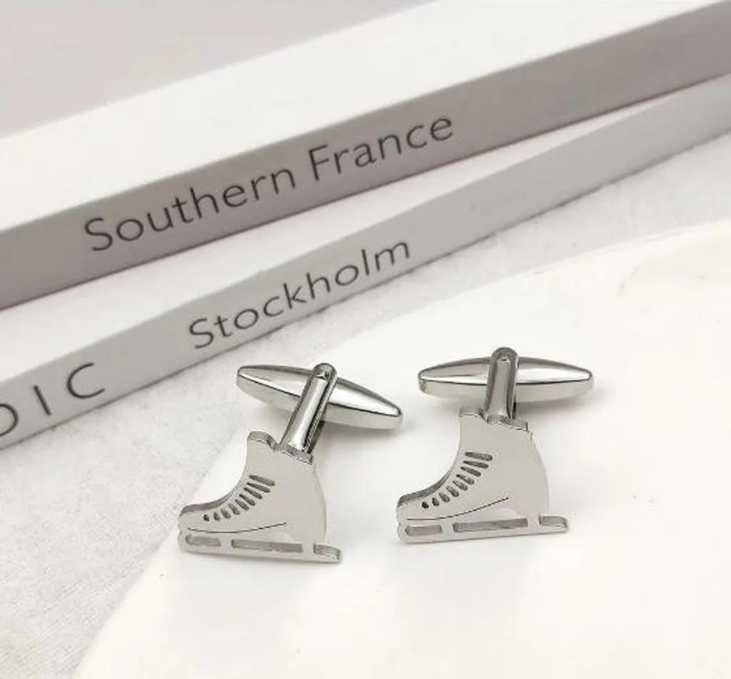 Boutons de manchette patins à glace finitions argentées haute qualité