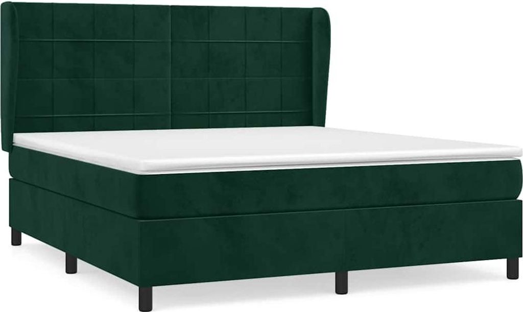 vidaXL Boxspringbett mit Matratze Dunkelgrün 160x200 cm Samt