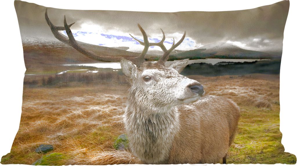 MuchoWow Zierkissen Sofakissen Wohnzimmer Dekokissen 50x30 cm Geweih - Hirsch - Gebirge - Wohnzimmerdekoration - Polster mit Photo