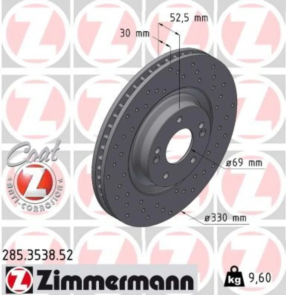 Jeu de Disques de Frein Sport Perforés Zimmermann pour Train Avant