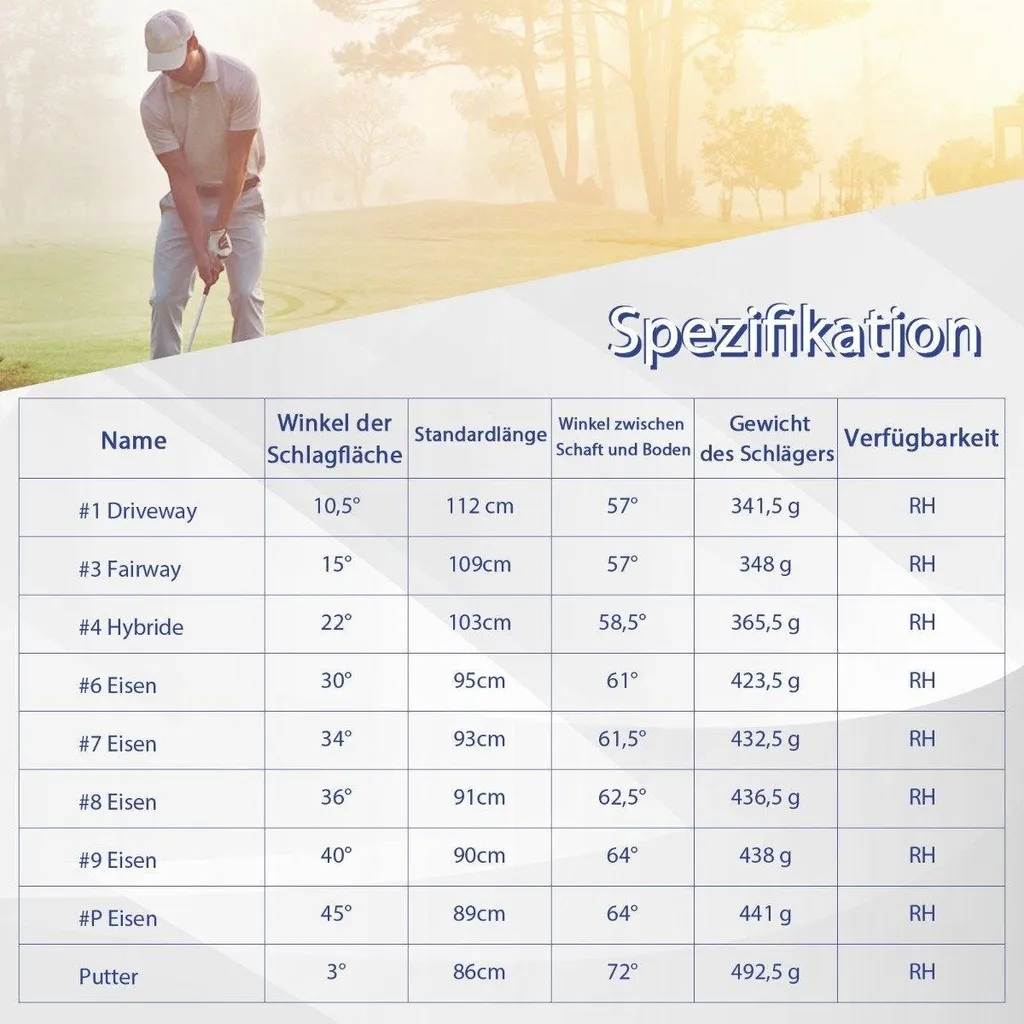 Série de golf homme droitier 9 pièces, clubs haute précision et étuis