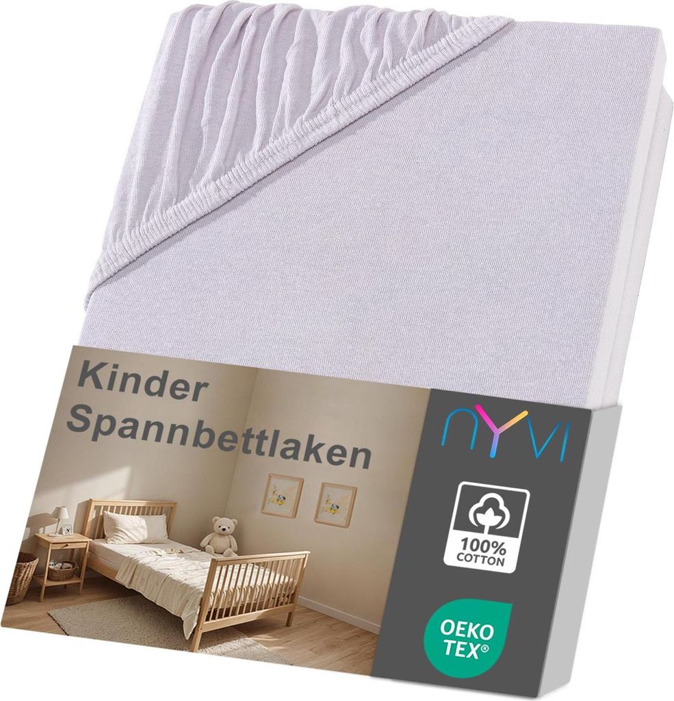 NYVI Kinder Spannbettlaken Junior 70x140 cm silber für Kinderbettmatratzen bis 12cm Höhe - Weich & Anschmiegsam, Rundumgummizug, Bügelfrei