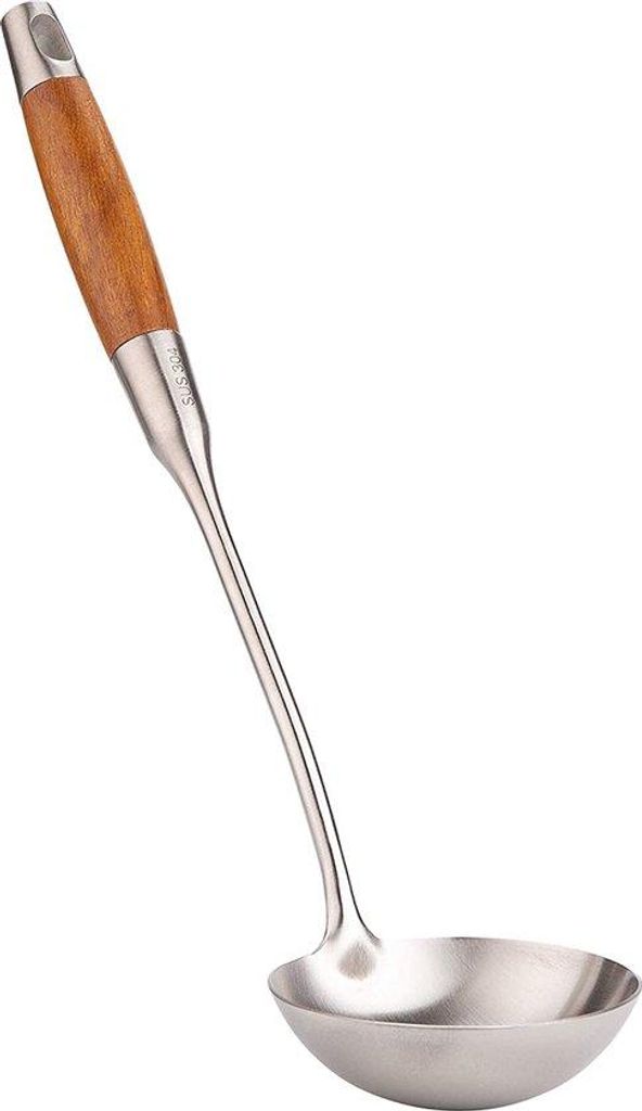 Suppenkelle mit langem Holzgriff 304 Edelstahl Utensilien (B-Ladle)
