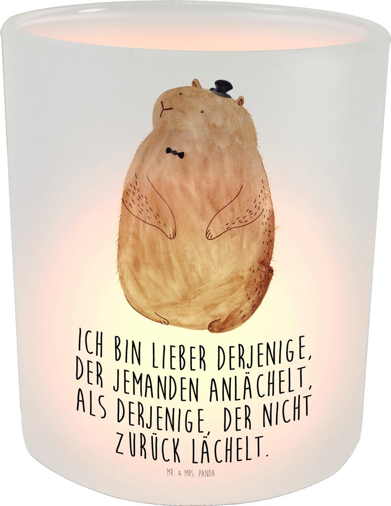 Mr. & Mrs. Panda Glas Windlicht Murmeltier - Transparent - Geschenk, Knigge, Freundlichkeit, Lustige Sprüche, Kerzenhalter, Teelichthalter, Anstan...