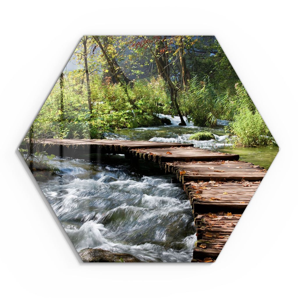 DEQORI Glasbild Echtglas 40x35 cm 'Rauschender Waldbach' Wandbild Bild modern Deko