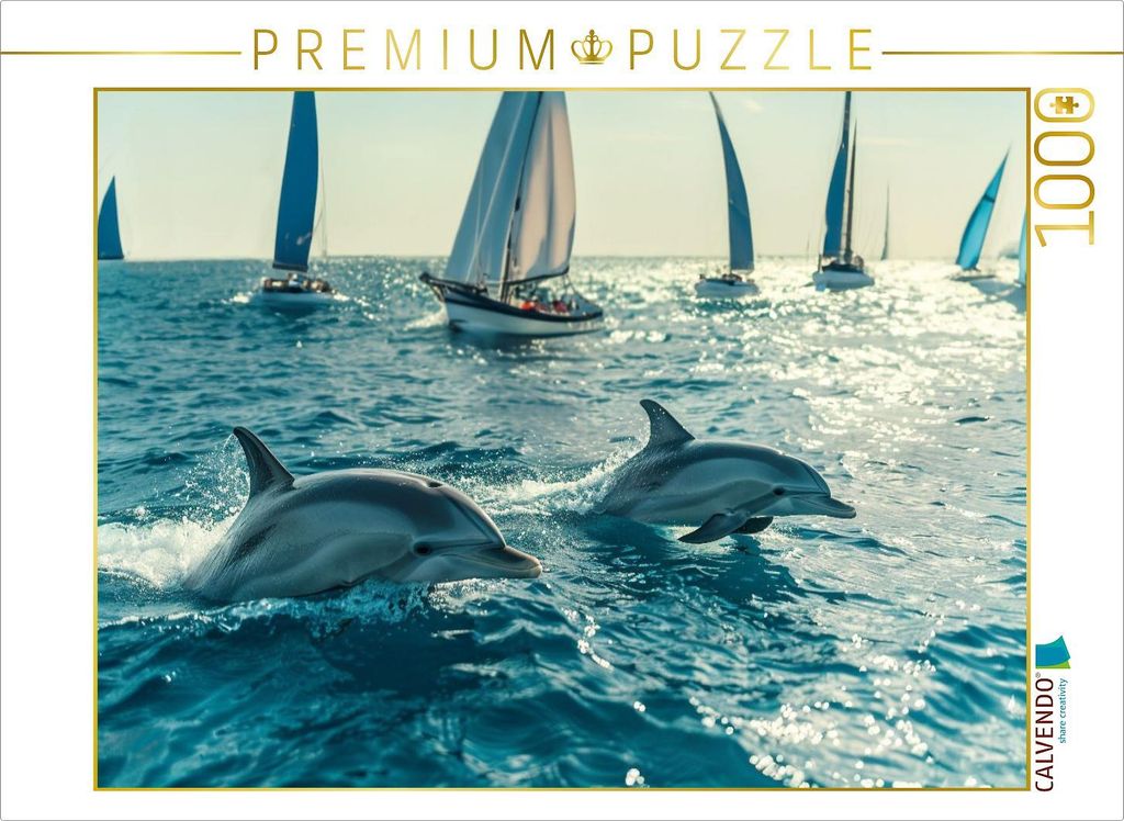 CALVENDO Puzzle Delfine und Segelboote | 1000 Teile Lege-Größe 64x48cm Foto-Puzzle für glückliche Stunden